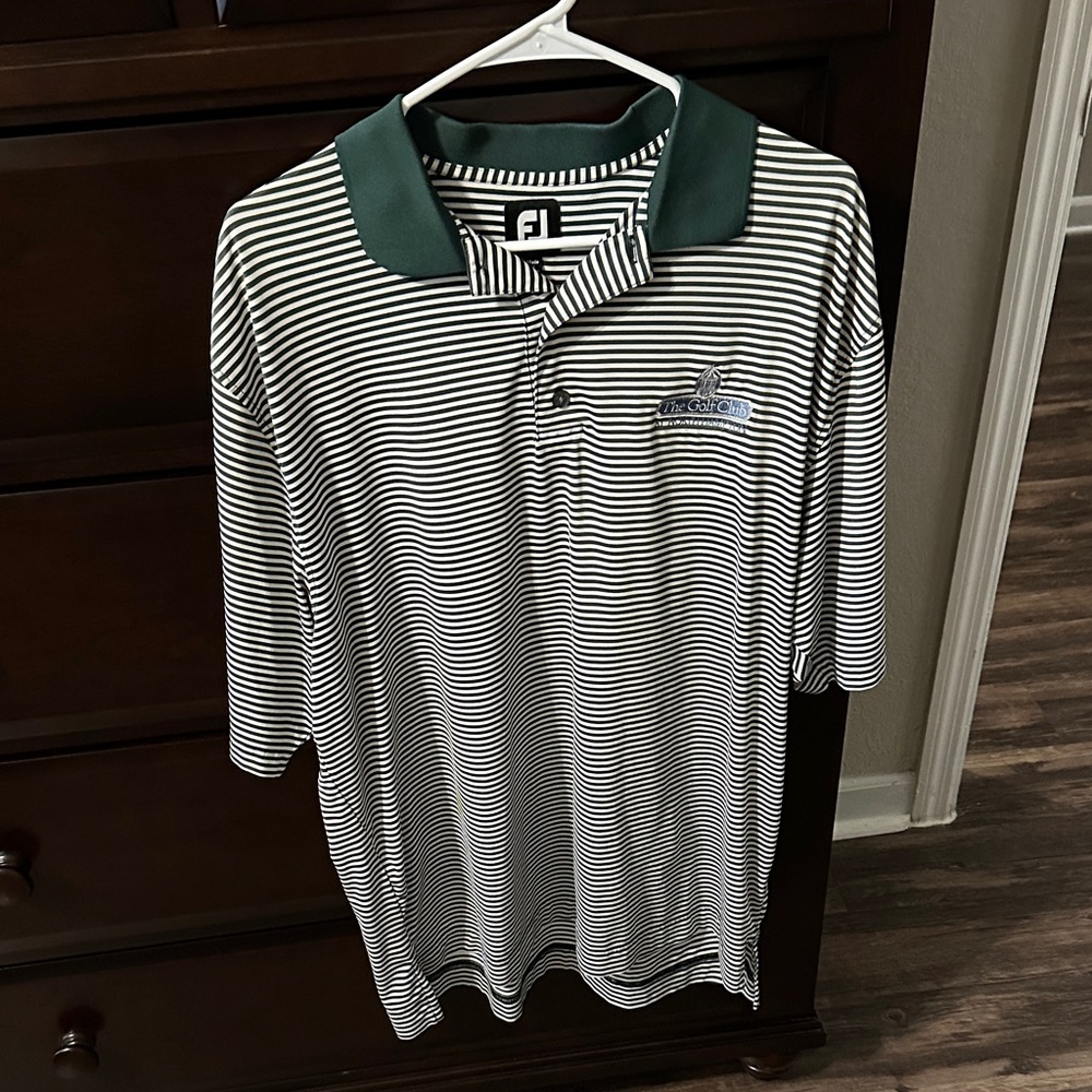 FootJoy Men's Polo with Green Collar and Stripes